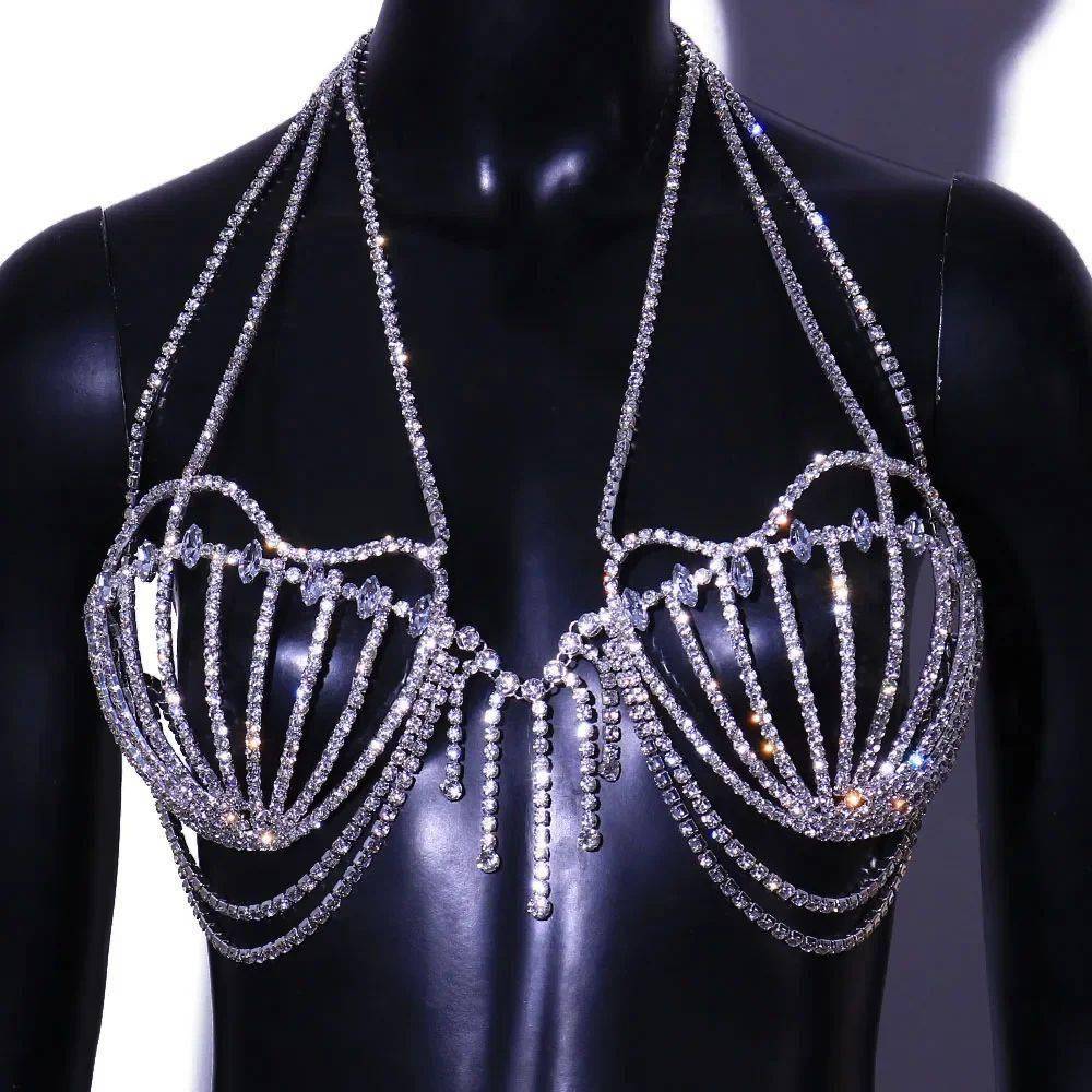 FREE SHIPPING Rhinestone Bra Chain Dress Festival Crystal Body Jewelry Top for Women OUT1043