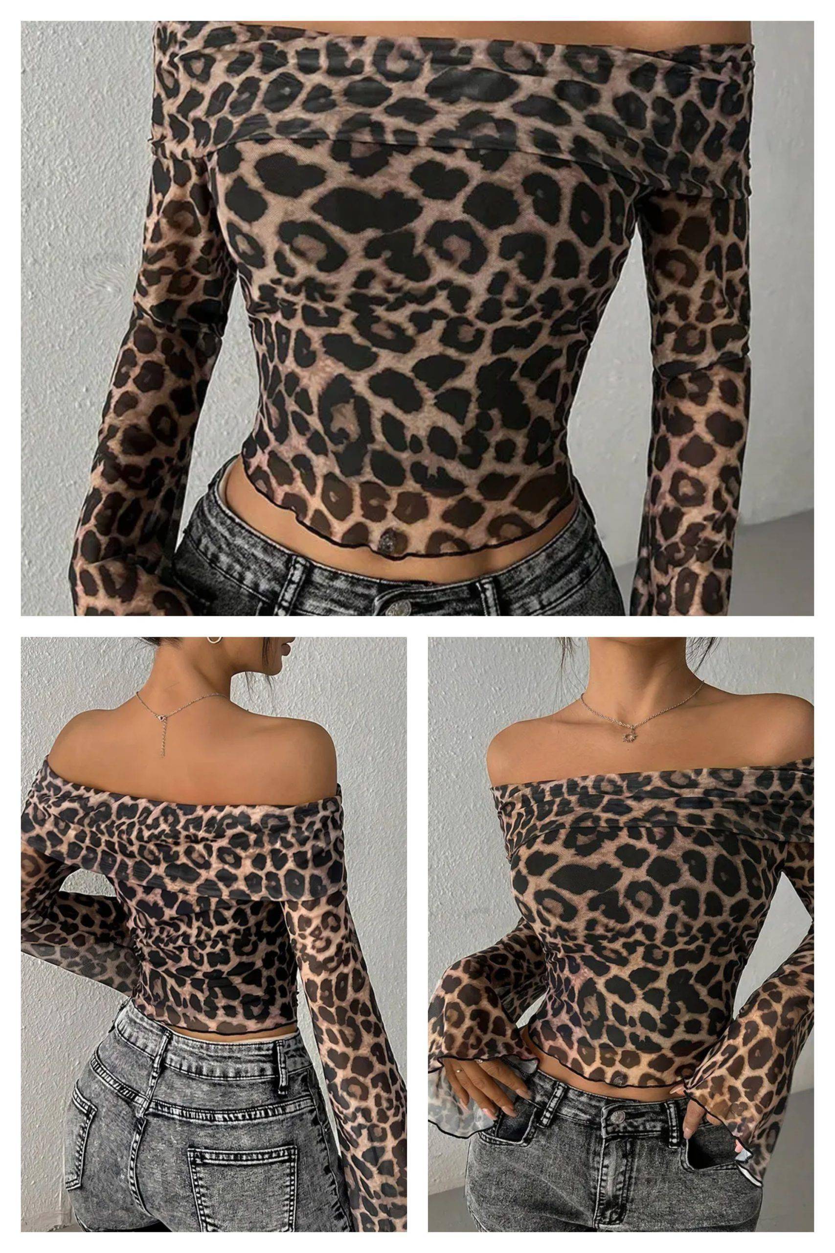 Women Sexy Long Sleeve Streetwear 2025 Leopard Print Off Shoulder Top OUT1048 Women Sexy Long Sleeve Streetwear 2025 Leopard Print Off Shoulder Top OUT1048