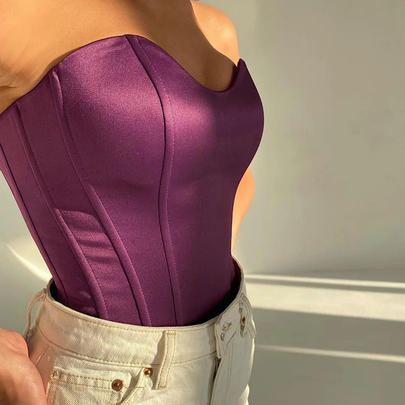 Sexy Slim Fit Purple Cropped Vest Strapless Corset Tube Top for Women OUT1050