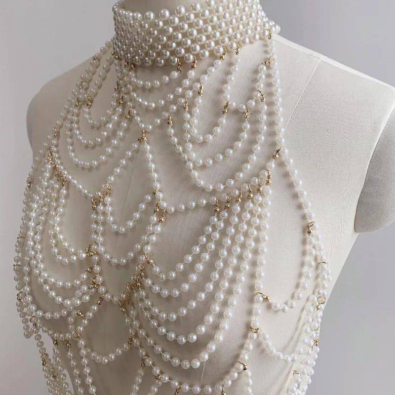 CLUB OUTFIT Vintage 1920s Flapper Dress Accessory Pearl Body Chain Jewelry Harness OUT1044