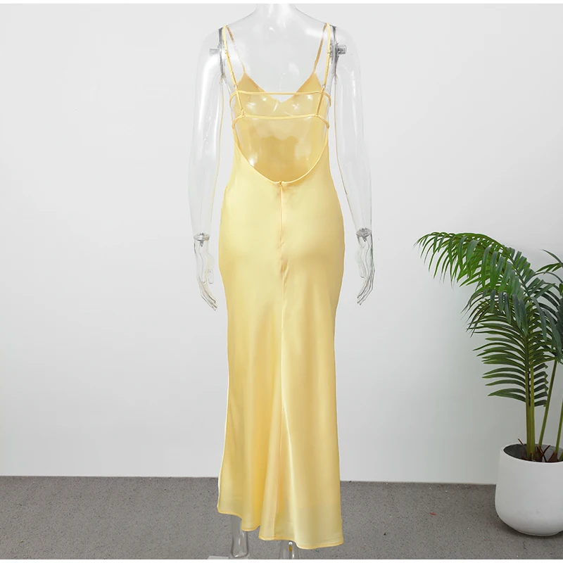 FREE SHIPPING Elegant Yellow Lace Maxi Dress Strapless Slim Fit Evening Gown OUT1082