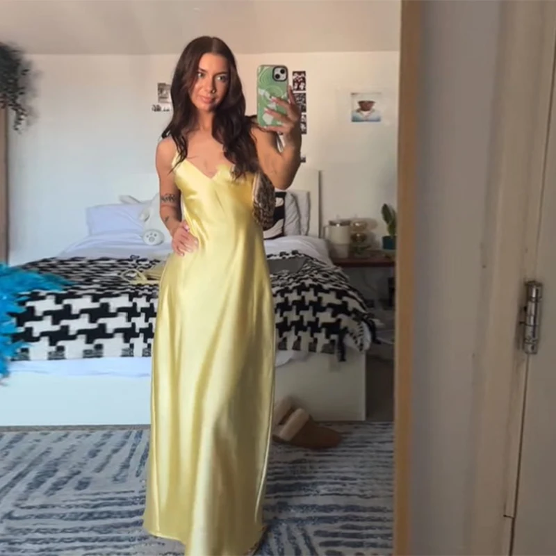 FREE SHIPPING Elegant Yellow Lace Maxi Dress Strapless Slim Fit Evening Gown OUT1082