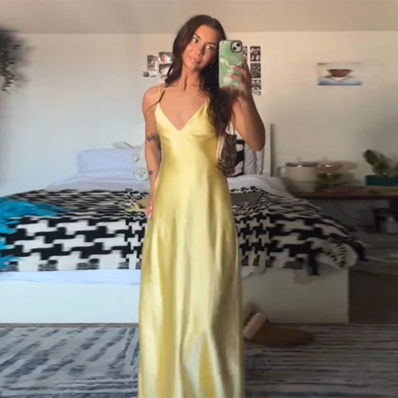 FREE SHIPPING Elegant Yellow Lace Maxi Dress Strapless Slim Fit Evening Gown OUT1082