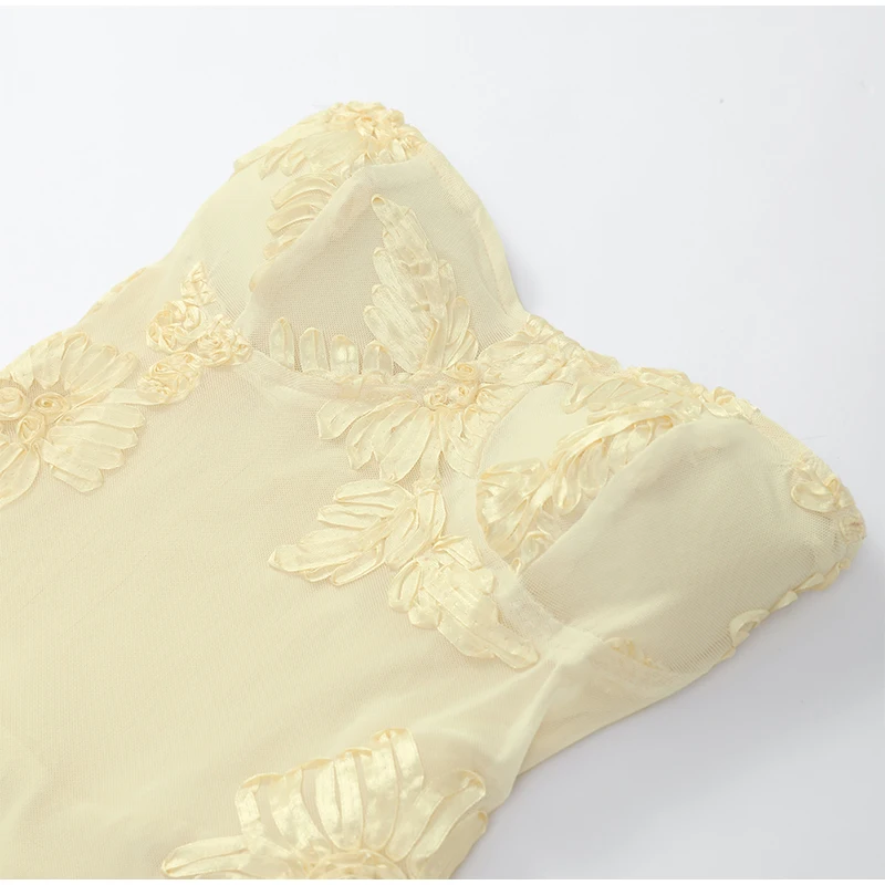 FREE SHIPPING Elegant Yellow Lace Maxi Dress Strapless Slim Fit Evening Gown OUT1082