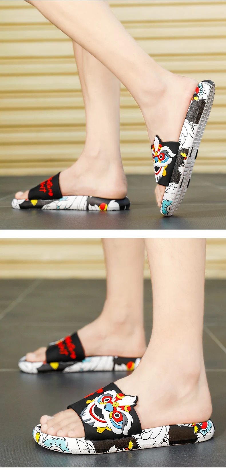 Adventure Spirit Dragon Print Slides Slippers Flip Flops Sandals Colorful Streetwear Slip On OUT1084