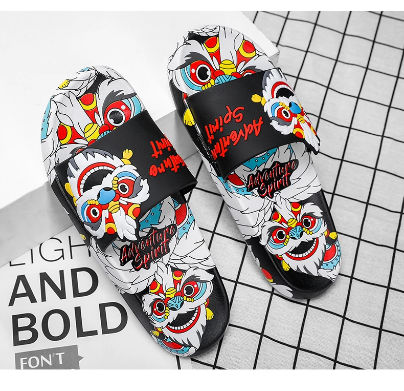 Adventure Spirit Dragon Print Slides Slippers Flip Flops Sandals Colorful Streetwear Slip On OUT1084