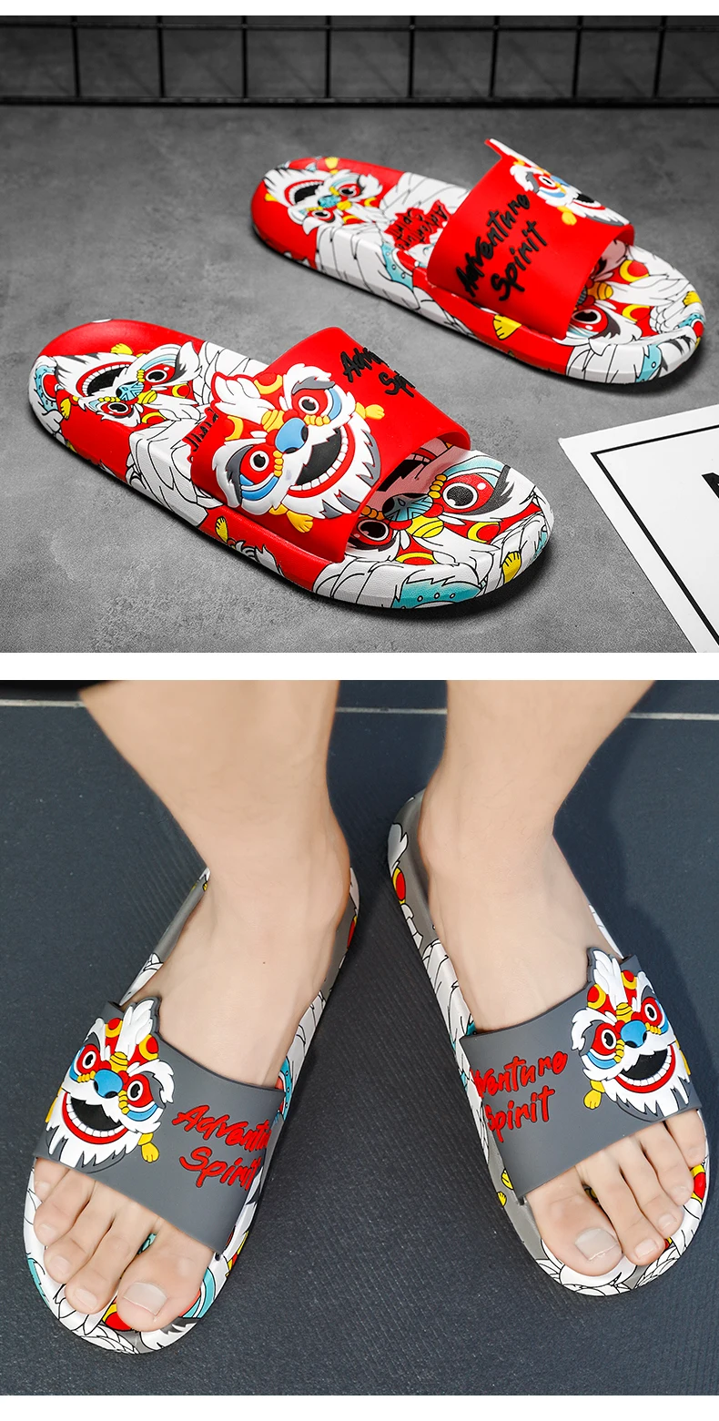 Adventure Spirit Dragon Print Slides Slippers Flip Flops Sandals Colorful Streetwear Slip On OUT1084
