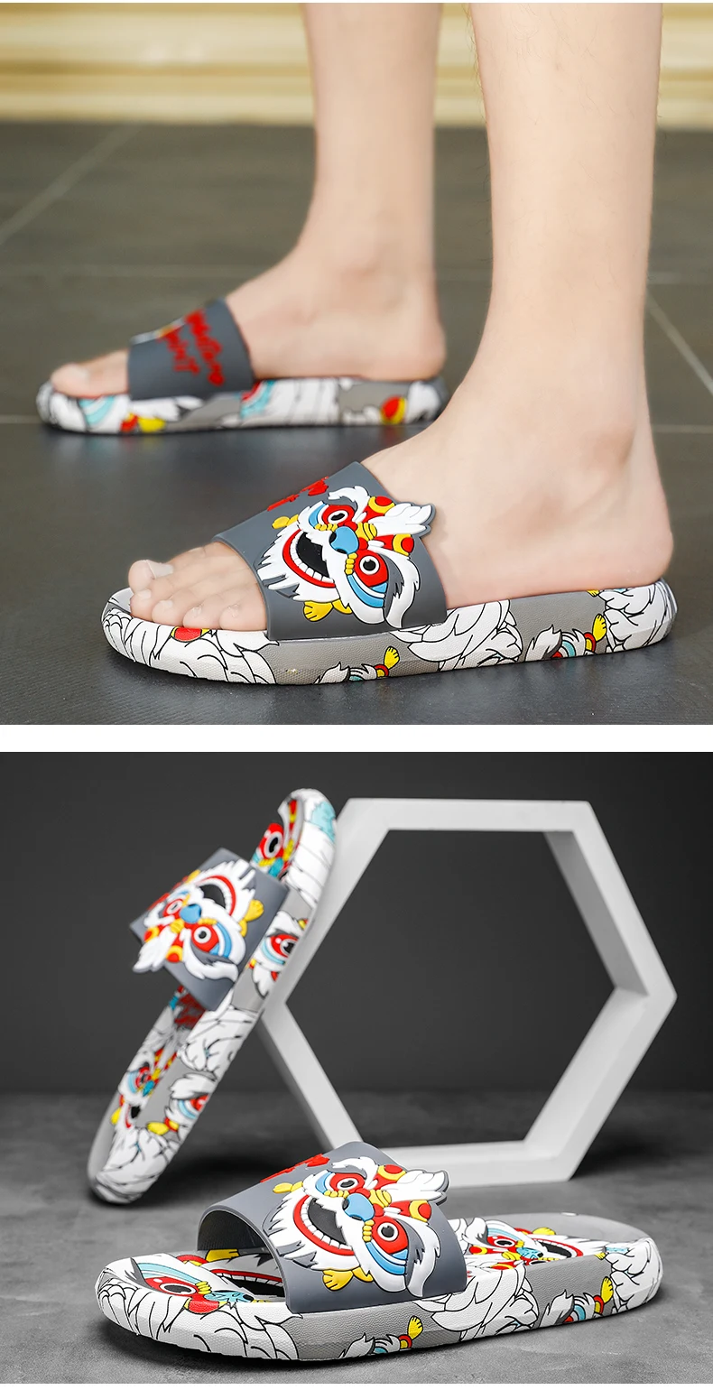 Adventure Spirit Dragon Print Slides Slippers Flip Flops Sandals Colorful Streetwear Slip On OUT1084