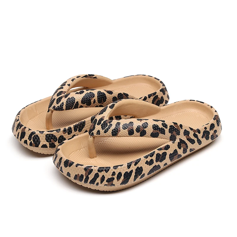 Women Chunky Beach Sandals Leopard Print Platform Flip Flops OUT1087