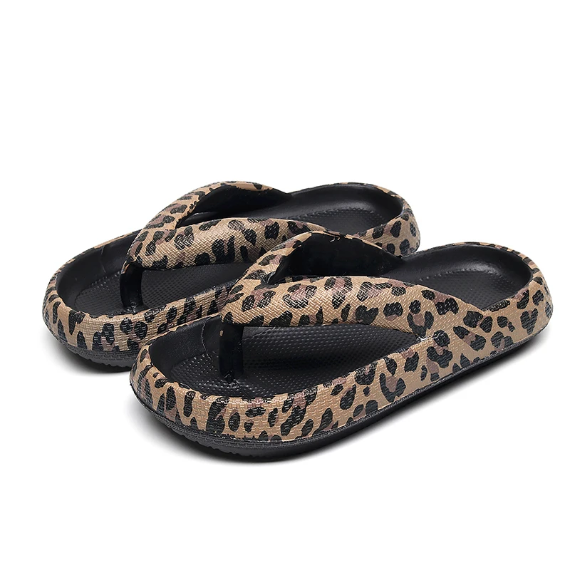 Women Chunky Beach Sandals Leopard Print Platform Flip Flops OUT1087
