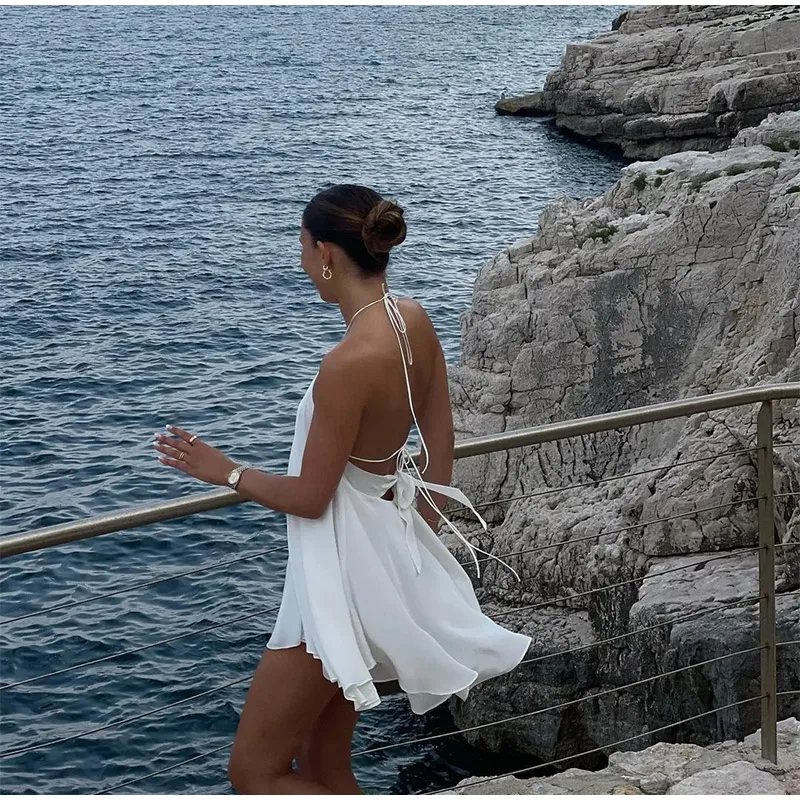 Sexy Mini Dress Women Backless Lace Up Sling Loose Summer Beach Party Dress OUT1089