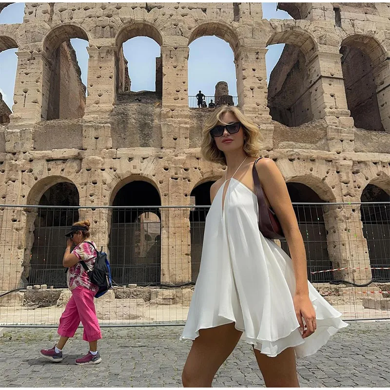 Sexy Mini Dress Women Backless Lace Up Sling Loose Summer Beach Party Dress OUT1089