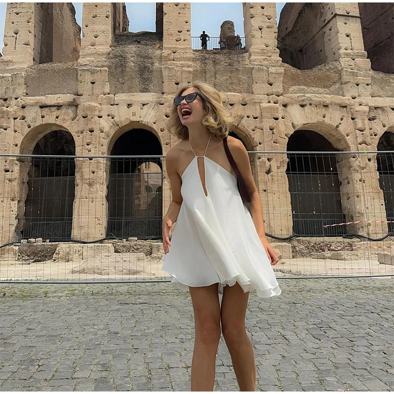 Sexy Mini Dress Women Backless Lace Up Sling Loose Summer Beach Party Dress OUT1089