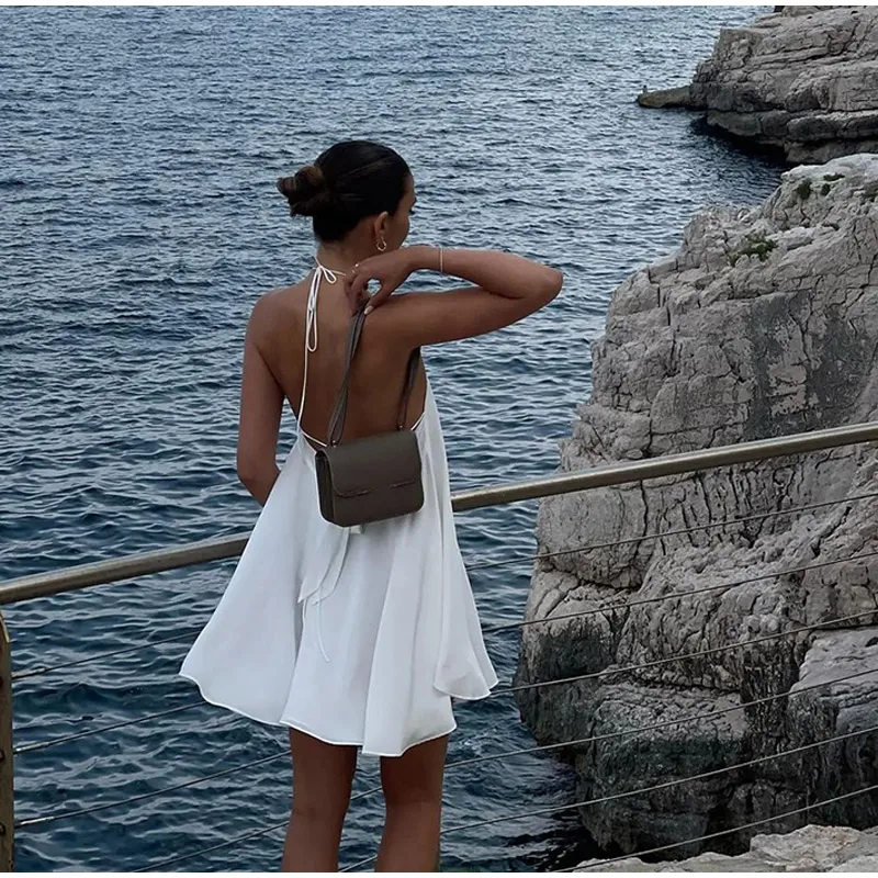 Sexy Mini Dress Women Backless Lace Up Sling Loose Summer Beach Party Dress OUT1089