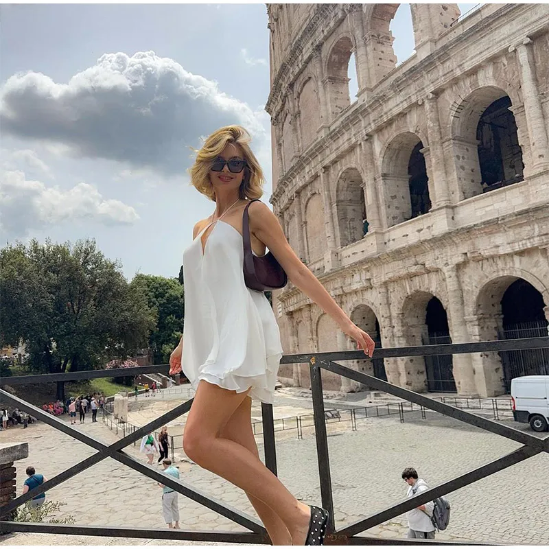 Sexy Mini Dress Women Backless Lace Up Sling Loose Summer Beach Party Dress OUT1089