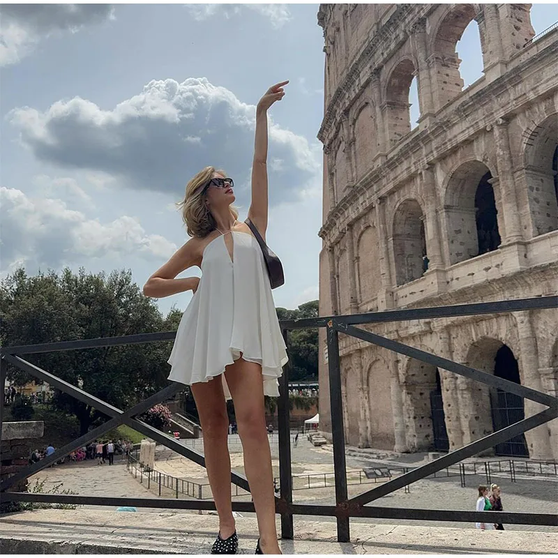 Sexy Mini Dress Women Backless Lace Up Sling Loose Summer Beach Party Dress OUT1089