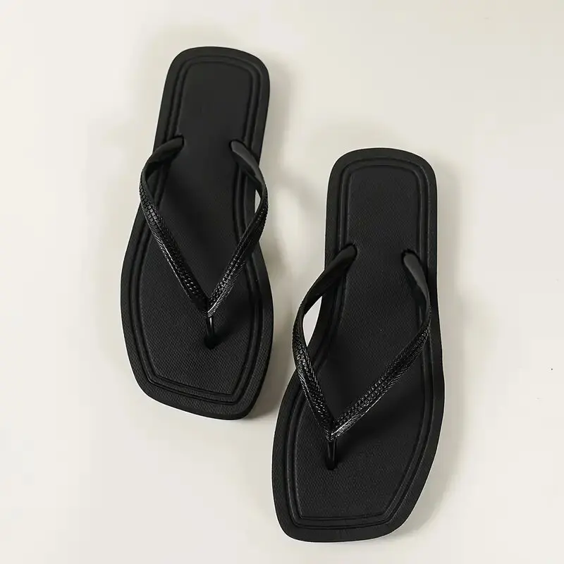 Women Minimalist Summer Beach Sandals Square Toe Flip Flops OUT1086