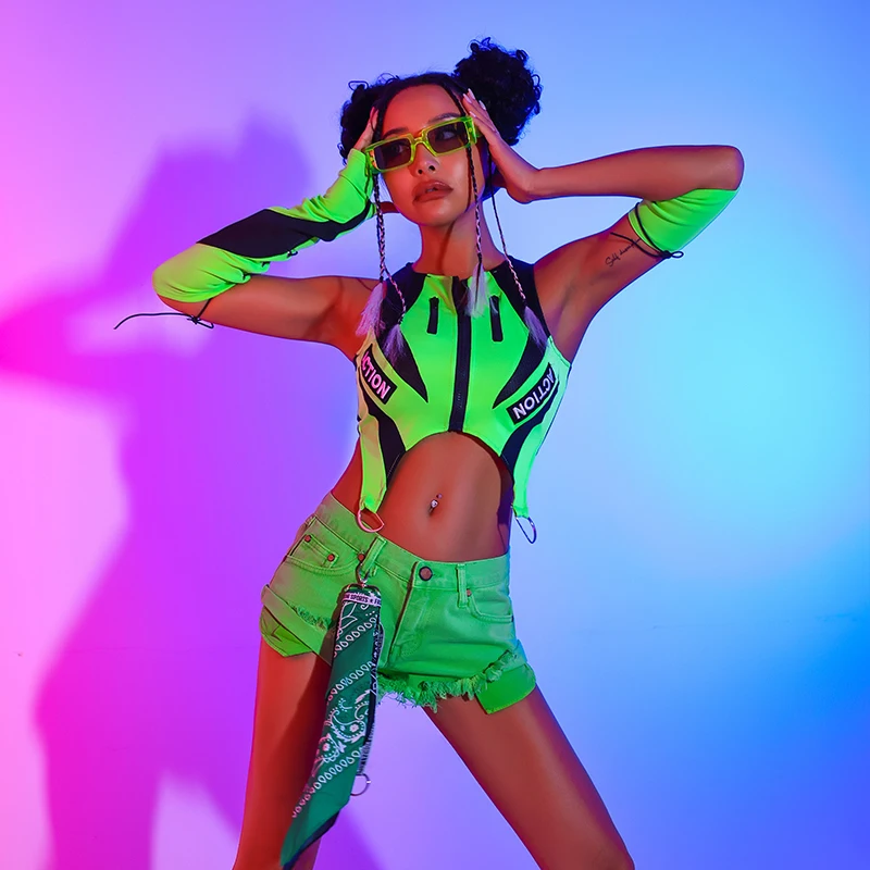 FREE SHIPPING Fluorescent Green Y2K Cut Out Tank Top Plus Arm Sleeves Set Futuristic Rave Festival Outfit OUT1162 FREE SHIPPING Fluorescent Green Y2K Cut Out Tank Top Plus Arm Sleeves Set Futuristic Rave Festival Outfit OUT1162