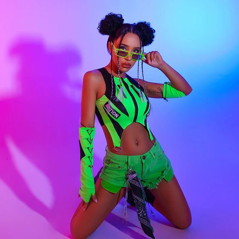 FREE SHIPPING Fluorescent Green Y2K Cut Out Tank Top Plus Arm Sleeves Set Futuristic Rave Festival Outfit OUT1162 FREE SHIPPING Fluorescent Green Y2K Cut Out Tank Top Plus Arm Sleeves Set Futuristic Rave Festival Outfit OUT1162