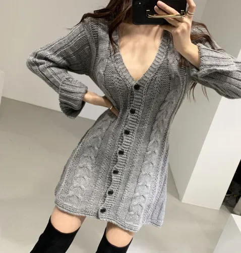 Sweater Dress for Women Long Sleeve Cable Knit Button Down Knitted Mini Dress for Women Teen-girl Fall Winter Chic Outfit Sweater Dress for Women Long Sleeve Cable Knit Button Down Knitted Mini Dress for Women Teen-girl Fall Winter Chic Outfit