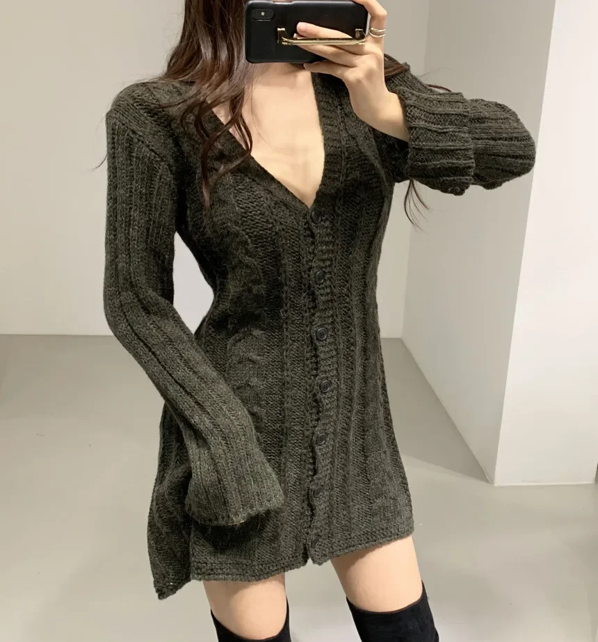 Sweater Dress for Women Long Sleeve Cable Knit Button Down Knitted Mini Dress for Women Teen-girl Fall Winter Chic Outfit Sweater Dress for Women Long Sleeve Cable Knit Button Down Knitted Mini Dress for Women Teen-girl Fall Winter Chic Outfit