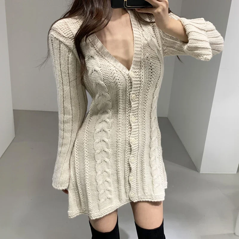 Sweater Dress for Women Long Sleeve Cable Knit Button Down Knitted Mini Dress for Women Teen-girl Fall Winter Chic Outfit Sweater Dress for Women Long Sleeve Cable Knit Button Down Knitted Mini Dress for Women Teen-girl Fall Winter Chic Outfit