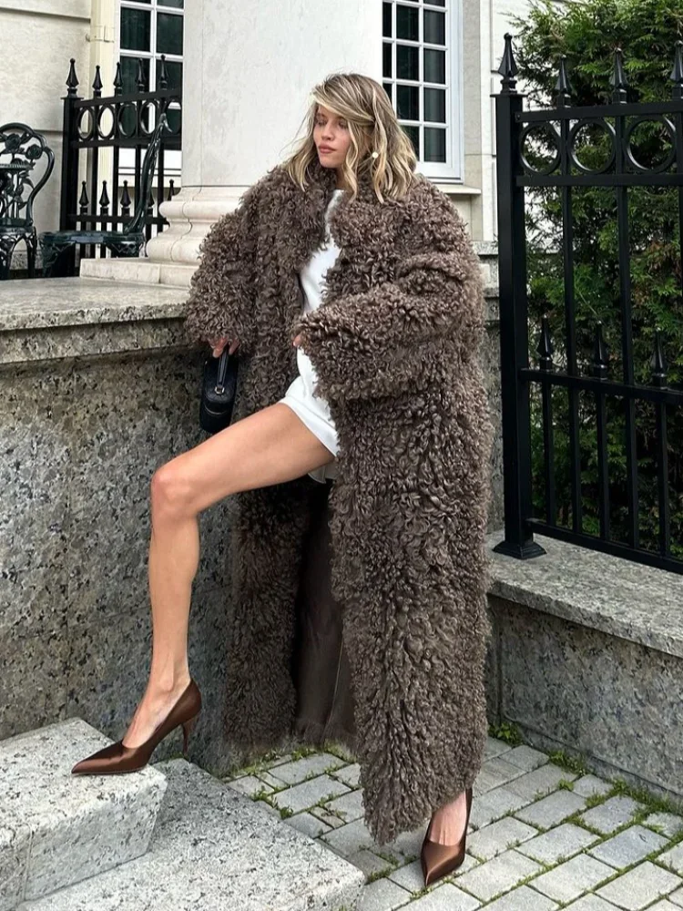 Luxury Women Winter Outfit Long Faux Fur Coat Lapel Long Sleeve Jacket OUT1180 Luxury Women Winter Outfit Long Faux Fur Coat Lapel Long Sleeve Jacket OUT1180