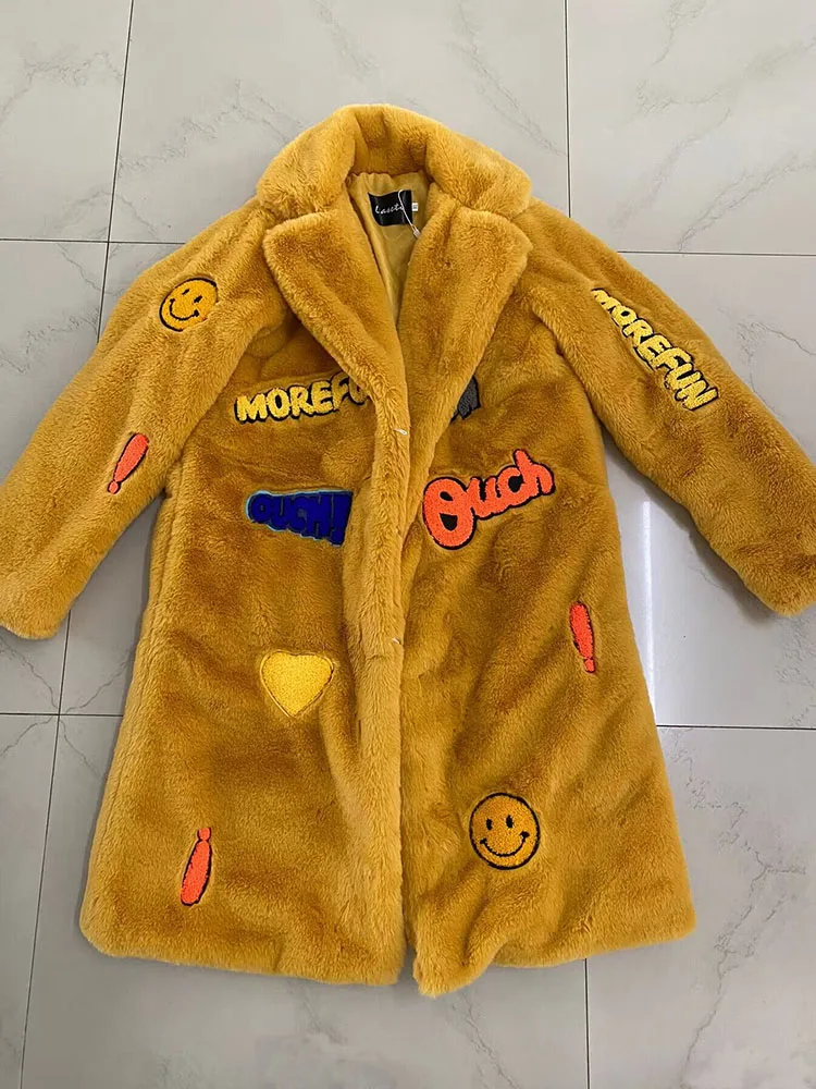 FREE SHIPPING 2026 Winter Outerwear Faux Fur Teddy Coat Jacket With Funny Patchwork OUT1181 FREE SHIPPING 2026 Winter Outerwear Faux Fur Teddy Coat Jacket With Funny Patchwork OUT1181